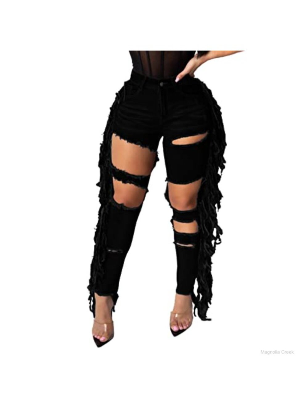 Women's Skinny Ripped Jeans Stretch Destroyed High Waist Denim Pants